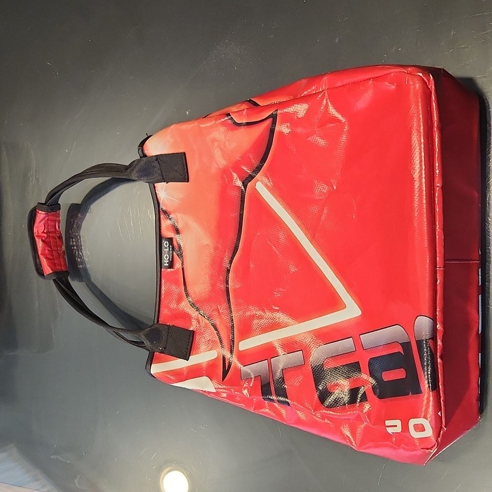 Upcycled billboard large bag or purse HO-LO red